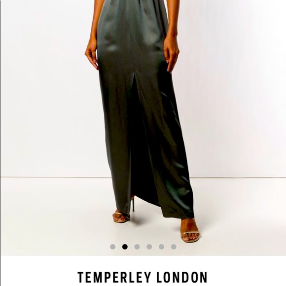 ✨HP✨Silk Temperly London Olive Gown w/ center slit - Picture 2 of 4